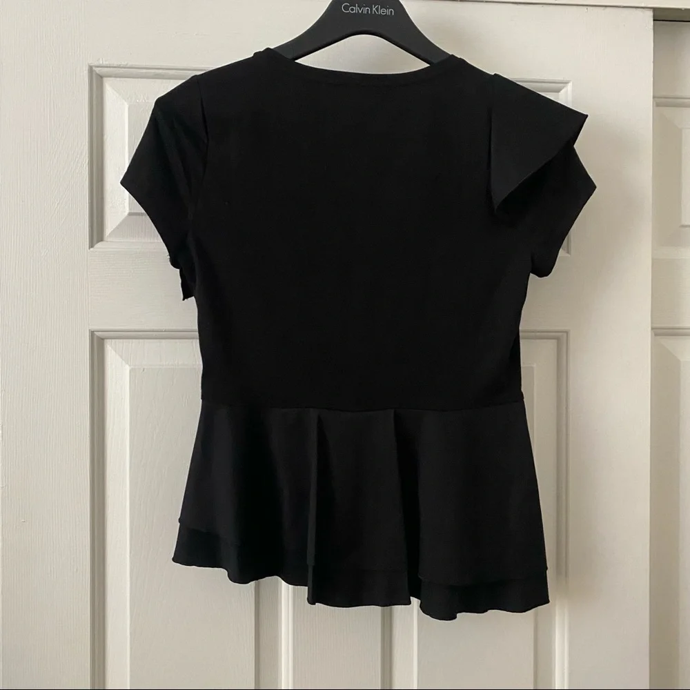 White House Black Market Black Ruffle Top NWOT - Picture 3 of 4